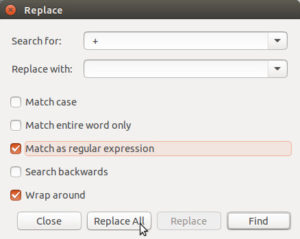 Gedit's search and replace dialog.